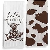 Qeheb Western Cow Print Kitchen Towels, Rustic Cow Kitchen Decor Set - 16x24in