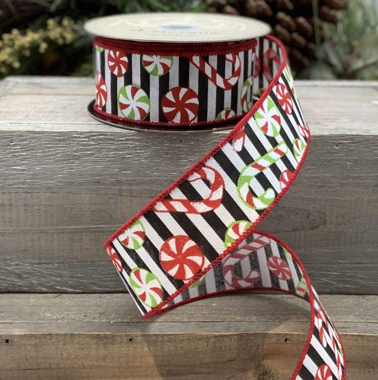 D. Stevens Fine Ribbon, 1.5" Faux Linen Candy Ribbon Black