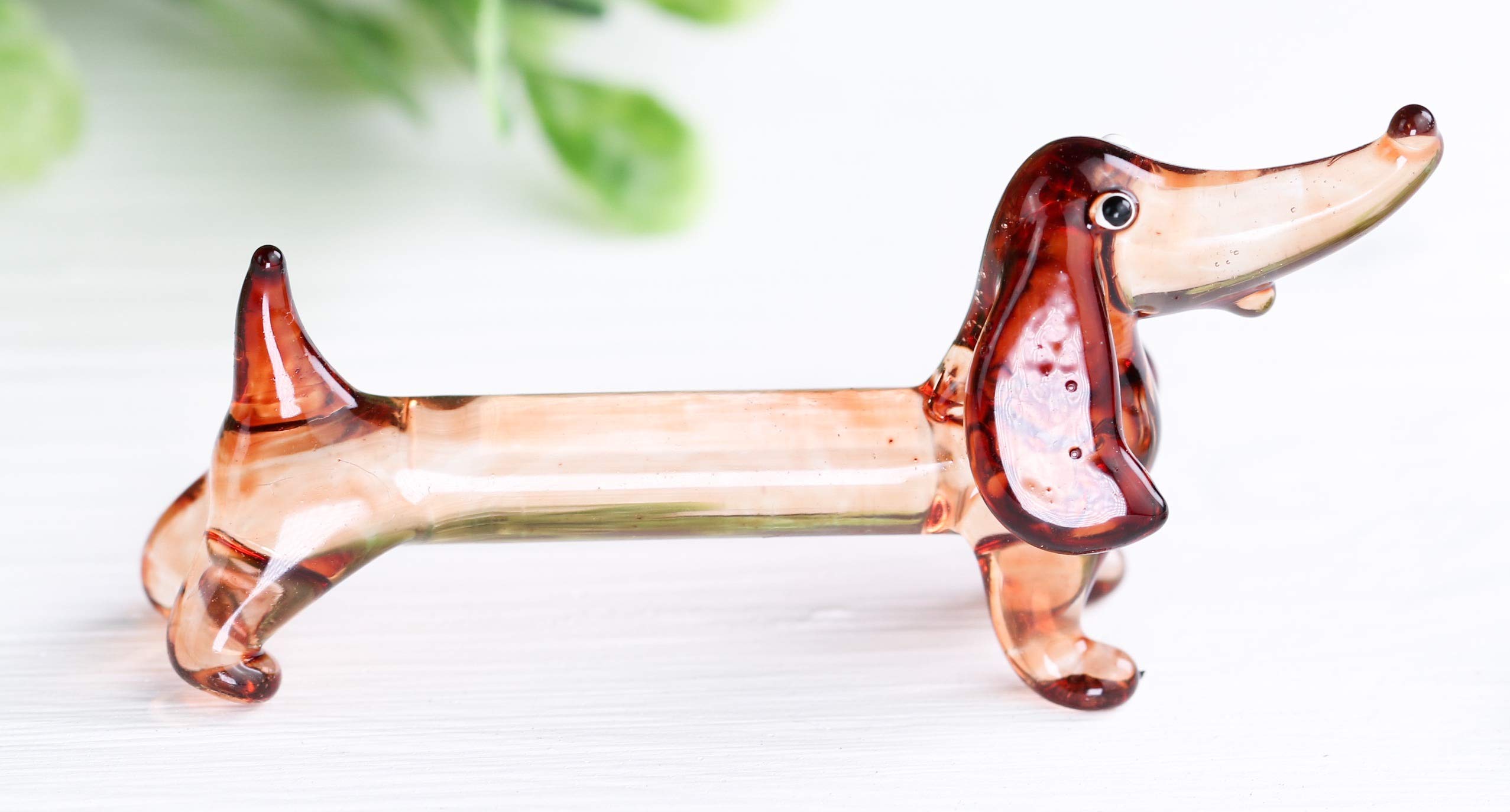 redchocol8® NEW Tiny Mini Small Handmade Glass Sausage Dog Gloss Garden Decor Ornament Brown Dachshund Terrariums