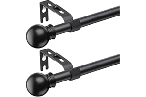 YeYeBest Curtain Rods for Windows 28 to 50 Inch, 5/8 Inch Metal Curtain Rod Set,2 Pcs Heavy Duty Window Curtain Rod with Brackets Black