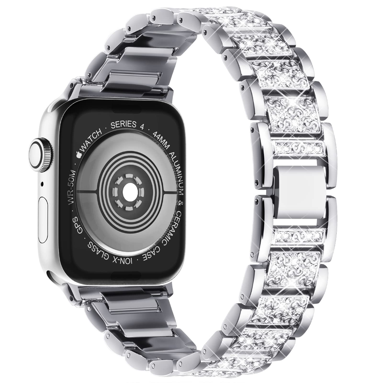 KADES 42mm(Series 11 10) 41mm 40mm 38mm Compatible with Apple Watch Straps for Women, Bling Diamond Rhinestone Bracelet Replacement Band for iWtach SE 3 2 1/Series 11 10 9 8 7 6 5 4 3 2 1,Silver