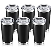 HZJSTSWQ 20 oz Tumbler Bulk with Lid Stainless Steel Insulated Tumblers Double Wall Vacuum Coffee Mug Powder Coated Tumbler Cups for Cold and Hot Drinks, Black, 6 pack