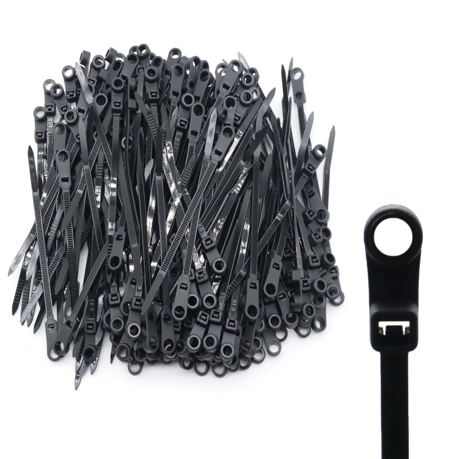 Photo 1 of QYIMLI 200pcs Zip Tie with Screw Hole, 4 inch Automotive Wire Self Locking Black Zip Ties Screw Zip Tie Mount (4")