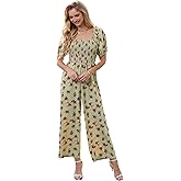 Love Welove Fashion Jumpsuits for Women Dressy Casual – Floral Spring Wide Leg Smocked One Piece Romper Outfits