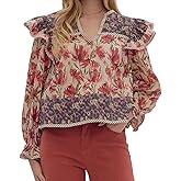 WomenY2K Ruffle Long Sleeve Top Floral Peplum Babydoll Blouse Flutter Sleeve V Neck Shirt Top Going Out