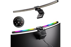Quntis Curved Monitor Light Bar 15 RGB Backlight for 34"+ Screens, Computer Bar Lights Fold Dual Light with Color Temperature Brightness Stepless Dimming, No Glare Desk Lamp for Home Office Gaming