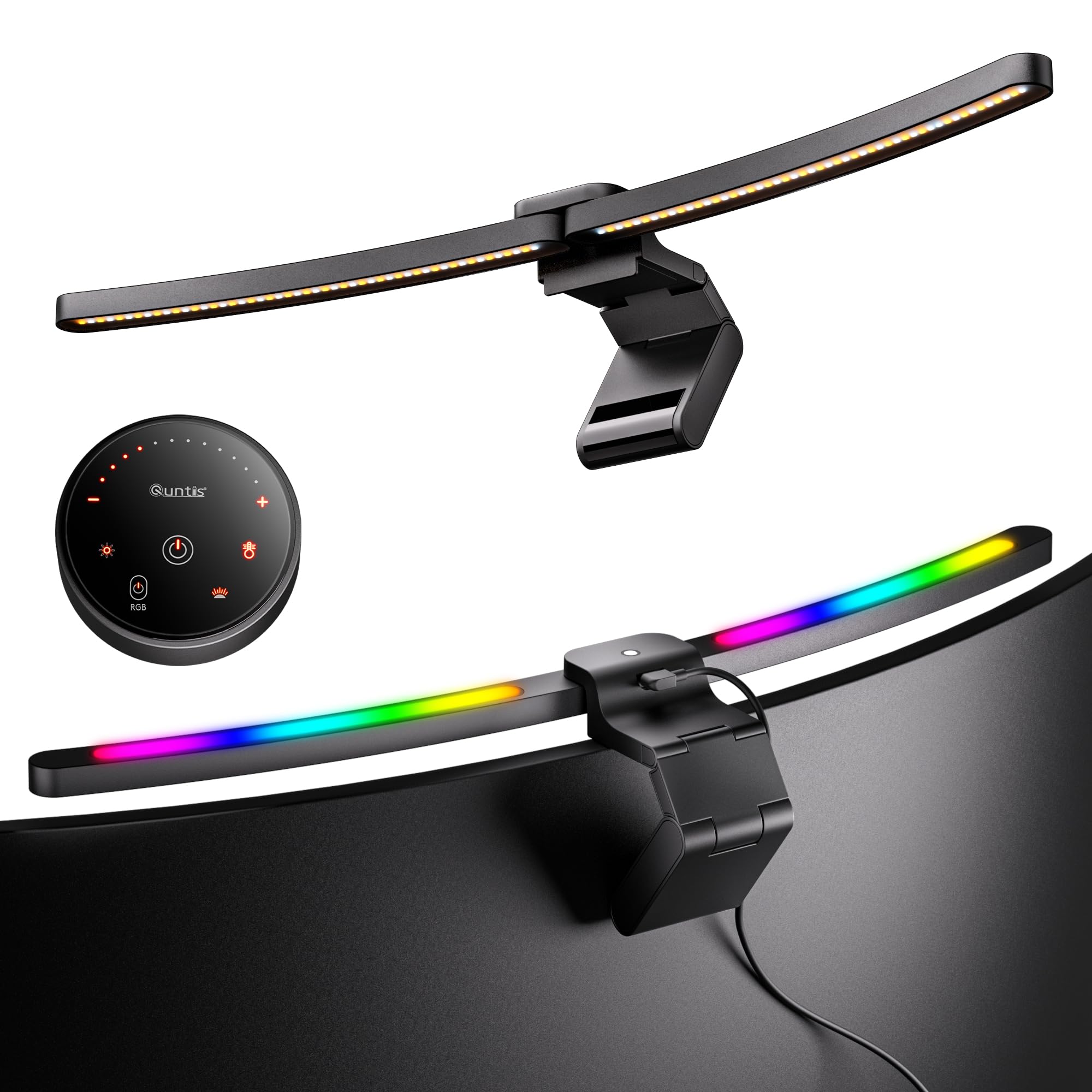 Photo 1 of Quntis Curved Monitor Light Bar 15 RGB Backlight for 34"+ Screens, Computer Bar Lights Fold Dual Light with Color Temperature Brightness Stepless Dimming, No Glare Desk Lamp for Home Office Gaming