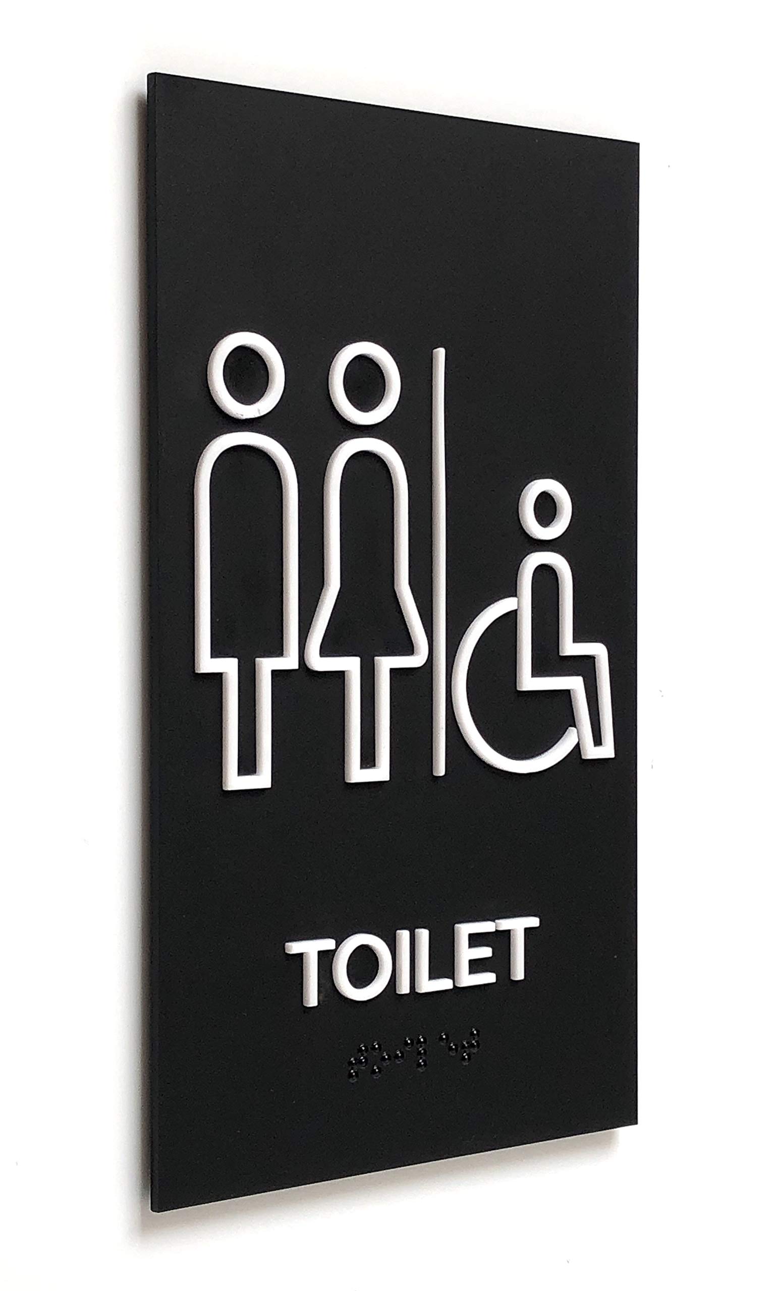 Kubik Letters Unisex Toilet Accessible Sign for Business with UK Standard Braille Cell, Modern Door Sign for All Gender Restroom with 3M Double Sided Tape