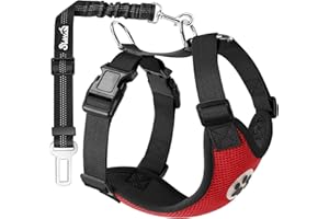 SlowTon Dog Car Harness Seatbelt Set, Dog Vest Harness Adjustable with Breathable Mesh & Vehicle Safety Seat Belt Tether with