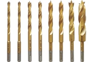 NORDWOLF 8-Piece HSS M2 Brad Point Wood Drill Bit Set, Titanium Nitride Coating with 1/8" (3.2mm) Shank for Rotary Tools & Flex Shafts, SAE Sizes 3/32"-1/8"-5/32"-3/16"-1/4" in Storage Case