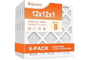 Anycore 12x12x1 Air Filter 6-Pack MERV 8 MPR 600 FPR 5 AC Furnace Pleated Filters for Home Office (Actual Size: 11.81x11.81x0.79 inch)