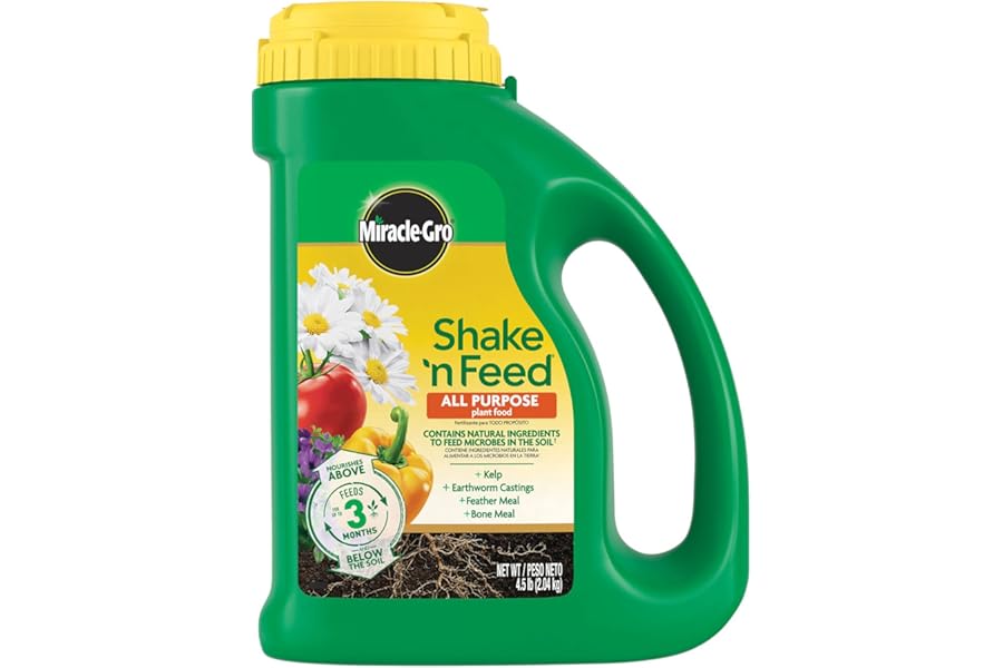Miracle-Gro Shake 'N Feed All Purpose Plant Food - Outdoor and Indoor Plant Food for In-Ground and Containers, Feeds for up to 3 Months, 4.5 lbs.