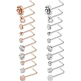 Tornito 20G 20Pcs Stainless Steel Nose Bone L Shaped Screw Studs Rings CZ Nose Ring Labret Nose Piercing Jewelry for Men Women (A1:20Pcs)