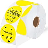 4 Inch Large Yellow Circle Thermal Labels, Self-Adhesive Round Inventory Stickers, Multi-Purpose Round Roll Thermal Printing Stickers for Business and Domestic Use-300 Labels/Roll