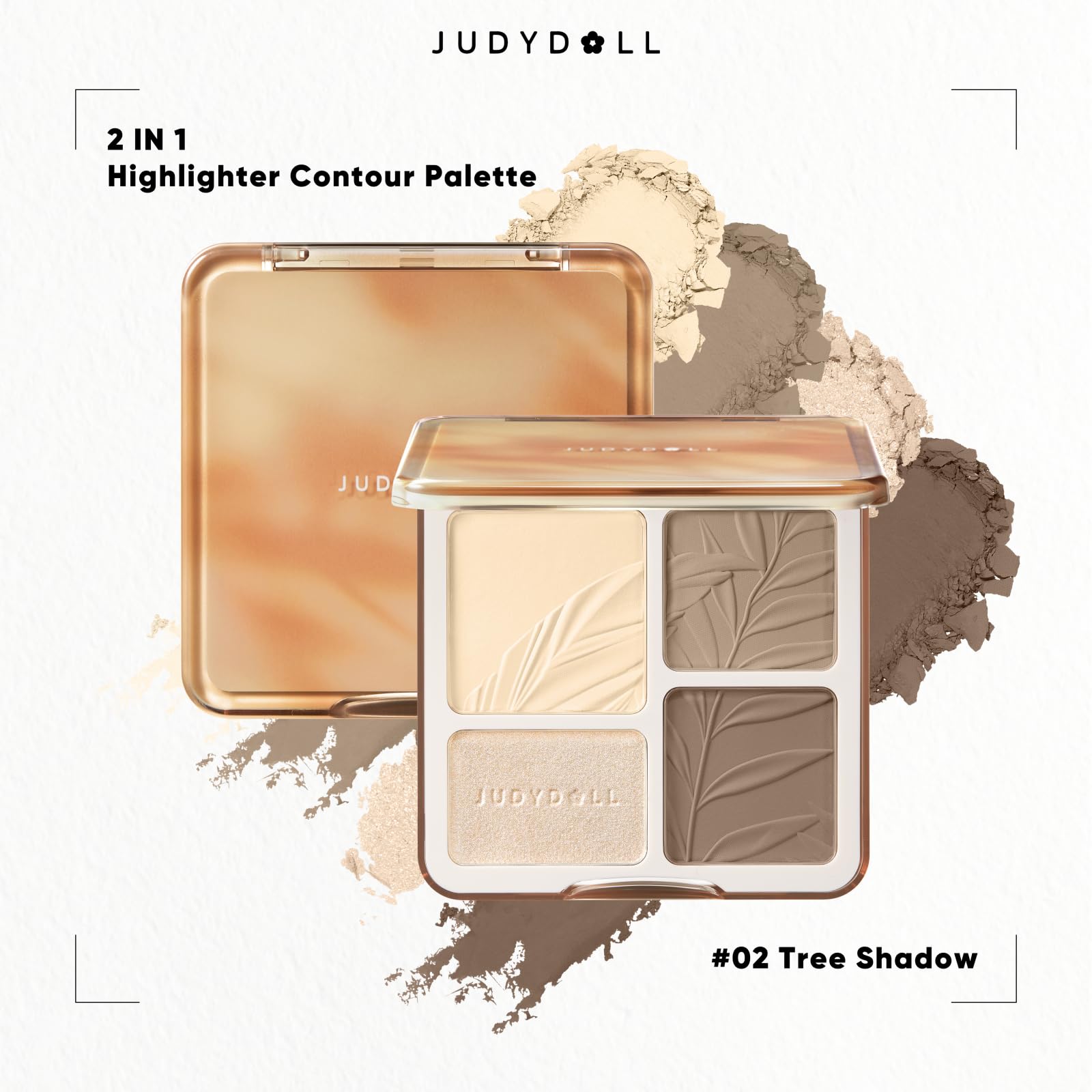 JUDYDOLL Highlight & Contour Palette, All-in-One Matte Highlighter Contour Compact, Blendable Face Makeup for Beginners, for Warm Skin Tone, Stocking Stuffers (02 Tree Shadow Palette)