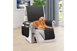 HONEST OUTFITTERS Honest Reversible Recliner Slipcover, Water Resistant Recliner Chair Cover with Side Pockets,Washable Recliner Protector Cover with Elastic Straps for Pets Kids Children Dog(23In,Dark Grey&Grey)