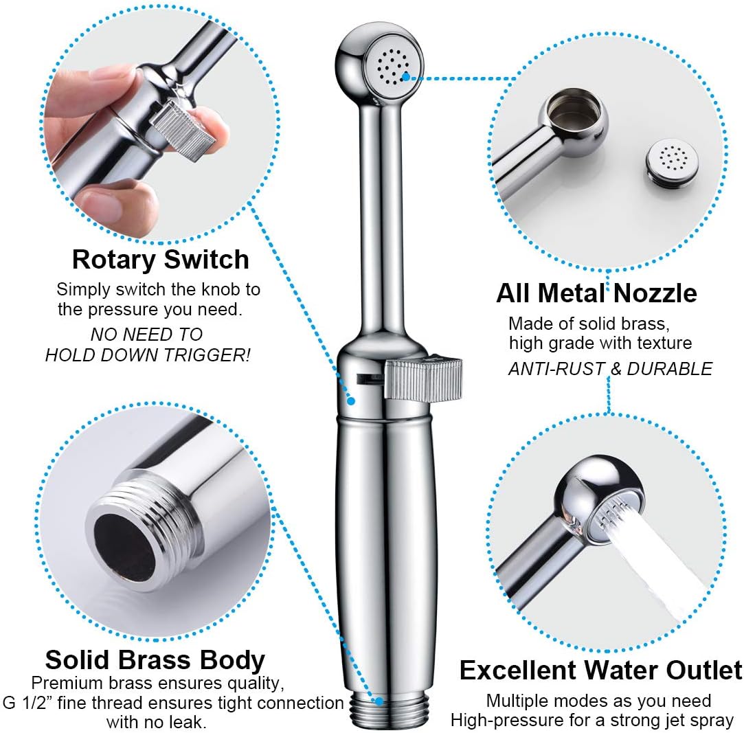 Bidet Sprayer for Toilet SonTiy Bidet Attachment for Toilet UK Adjustable Handheld Bidet Douche Shower Spray Bidet Shattaf Muslim Shower for Personal Hygiene Brass (Chrome) - Image 3
