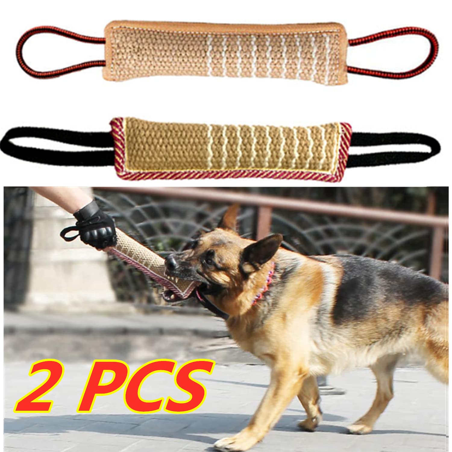 AzulLanse 2 Pcs Dog Tug Toy Dog Bite Tug Toy Bite Sausages K9 Dog Training Toy Indestructible Sturdy with 2 Handles Solid-30cm*8cm