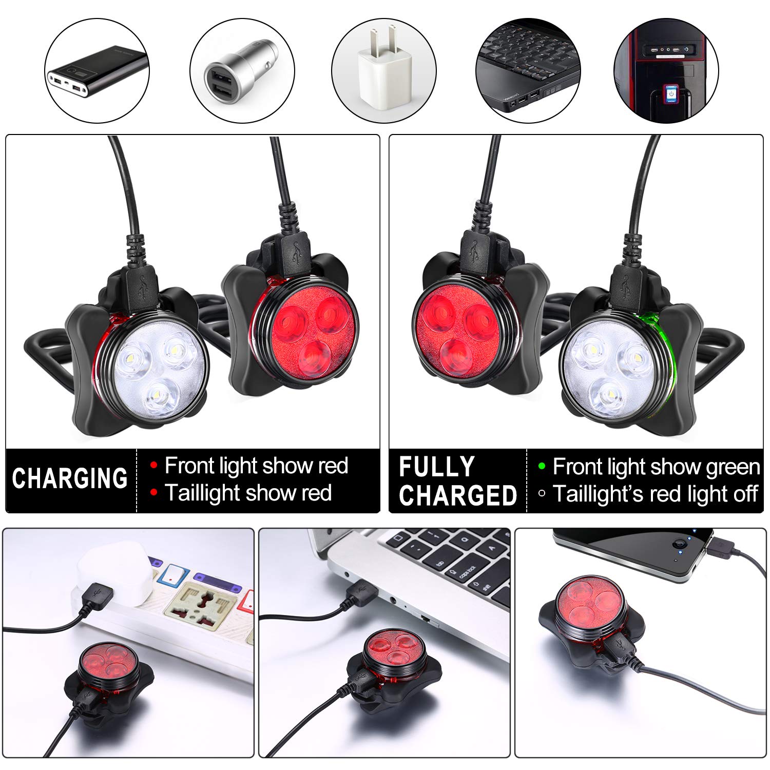 AKALE Rechargeable Bike Light Set, Super Bright LED Bicycle Lights