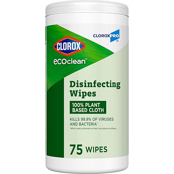 CLOROXPRO CLOROX ECOCLEAN DISINFECTING WIPES, MULTIPURPOSE 100% PLANT BASED CLEANING CLOTHS, ANTIBACTERIAL DISINFECTANT, SAFE FOR MULTI SURFACE USE, 75 COUNT