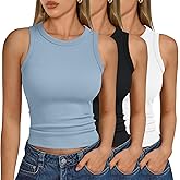 SUNBS Womens 3 Pack Tank Tops Summer 2025 Sleeveless Racerback Ribbed Workout High Neck Basic Trendy Fashion Clothes