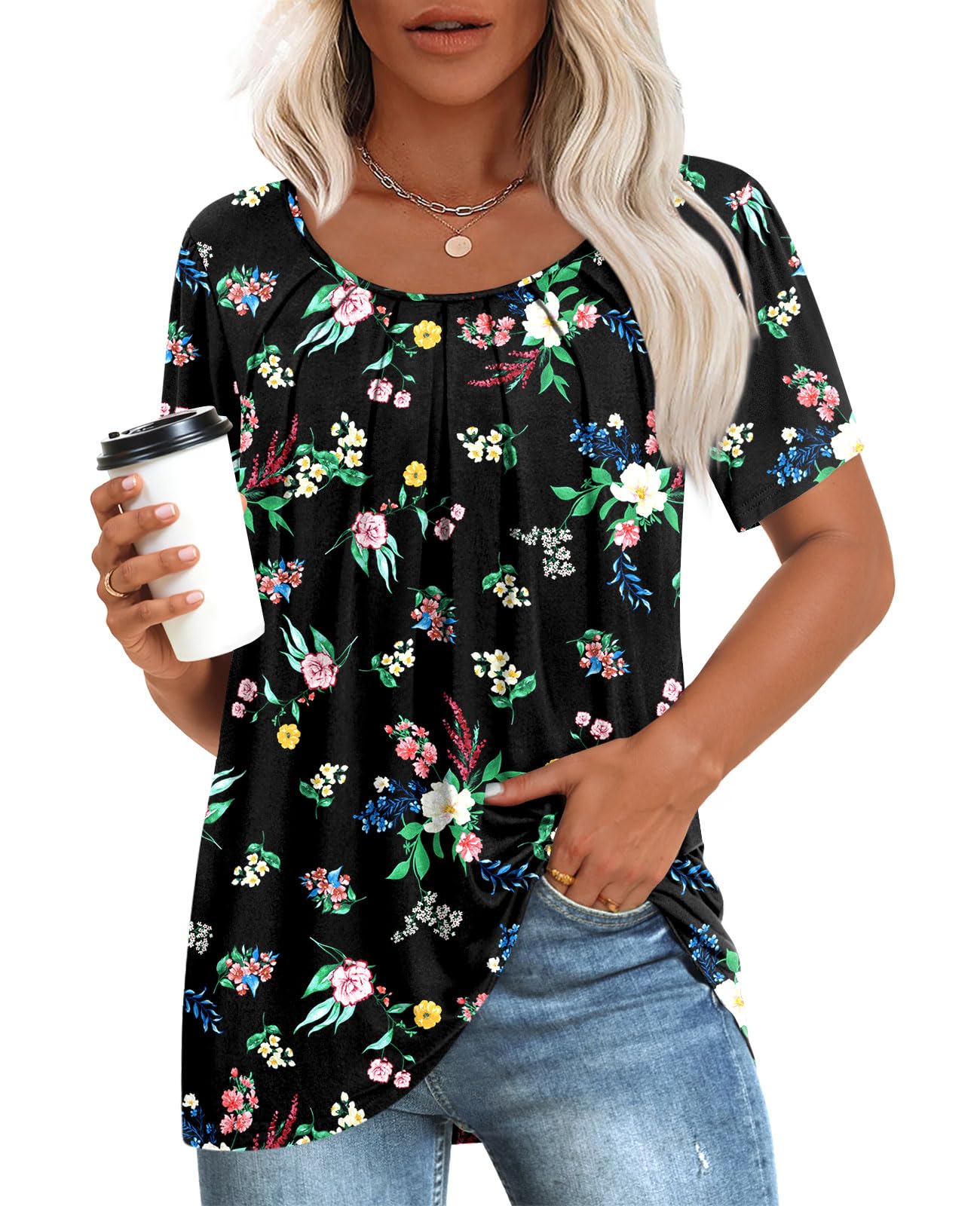 Women's Summer Pajama Set 2-Piece - Short Sleeve Top & Pants With Pockets, Rayon Blend - View #5