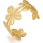 CUFELMU Gold Vintage Flower Hollow Bangle Bracelet for Women Adjustable Open Bracelet