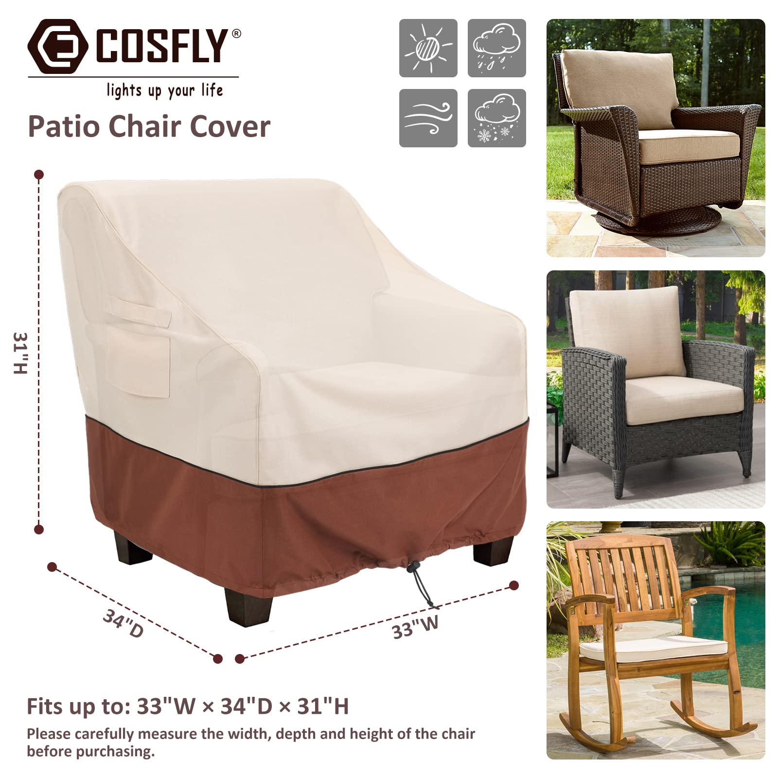 COSFLY Outdoor Furniture Cover for Patio Chairs Waterproof Clearance, Outside Furniture Lounge Deep Seat Cover, Fits up to 33W x 34D x31H inches(2 Pack)