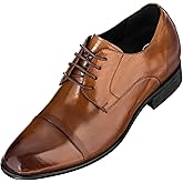 CALTO Men's Invisible Height Increasing Elevator Shoes - Antique Brown Premium Leather Lace-up Formal Oxfords - 2.8 Inches Taller - Y1002 - Size 8 D(M) US