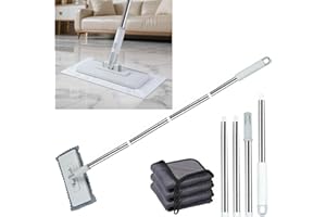 2 in 1 Snap Grip Mini Mop with Long Handle, Lazy Mop with 3 Shiny Towels Wipes Cleaning Cloths, 360° Rotating Cloth Changing 