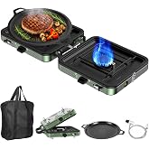 Portable Camping stove, 2 Burner Foldable Camping Stove with Griddle and Carrying Bag &amp; Hose, 8600BTU Portable Propane Camp Stove with Ignition &amp; 2 Adjustable Burners,for Camping Tailgating BBQ Grill