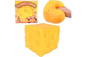 SUNNY DAYS ENTERTAINMENT Extra Large Squishy Squeeze Cheese Block, Gag Gifts Funny Adult, 4.25 Inch Giant Stress Ball, Fidget Sensory Toy for Kids