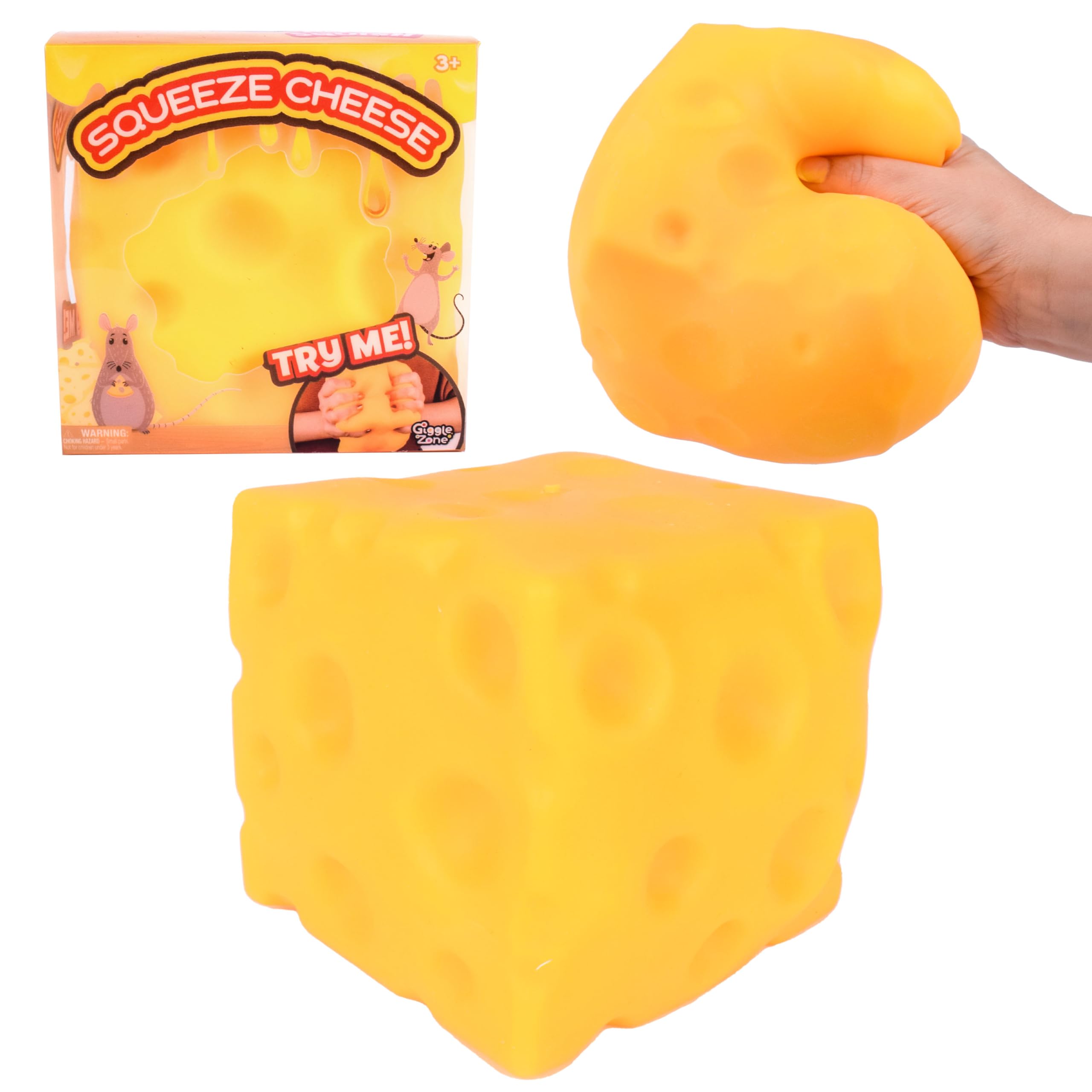 Photo 1 of Extra Large Squishy Squeeze Cheese Block, Gag Gifts Funny Adult, 4.25 Inch Giant Stress Ball, Fidget Sensory Toy for Kids