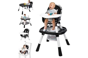 Xilingol 15-in-1 Convertible High Chair, 2-in-1 Baby Highchair & Activity Center W/Toys, Booster Seat | Building Block Table | Toddler Chair W/Removable Tray & 5-Point Harness & 2-Layer Cushion(Black)