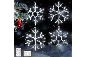 Tuanse 4 Pcs Christmas Silhouette Window Lights Christmas Snowflake Lights with Remote Control LED Lighted Snowflake Decorations Xmas for Window Wall (White)