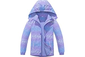 SERENYOU Girls Hooded Rain Jacket Waterproof Raincoat Fleece Lined Coat for Kids