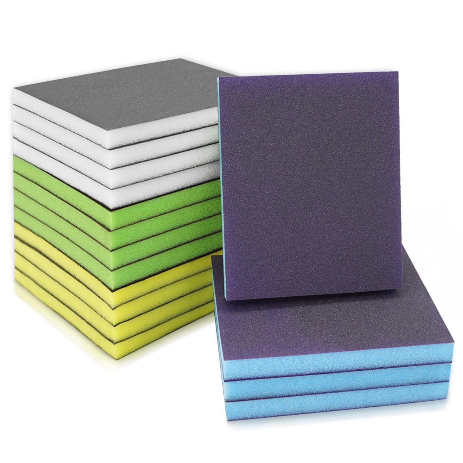 TayBong 16 Pcs Sanding Sponges, 100x120mm 100-240 Grit Sanding Blocks, Wet and Dry Reusable Sanding Block, Sanding Blocks for Wood, Crafts, Drywall, Metal, Blue