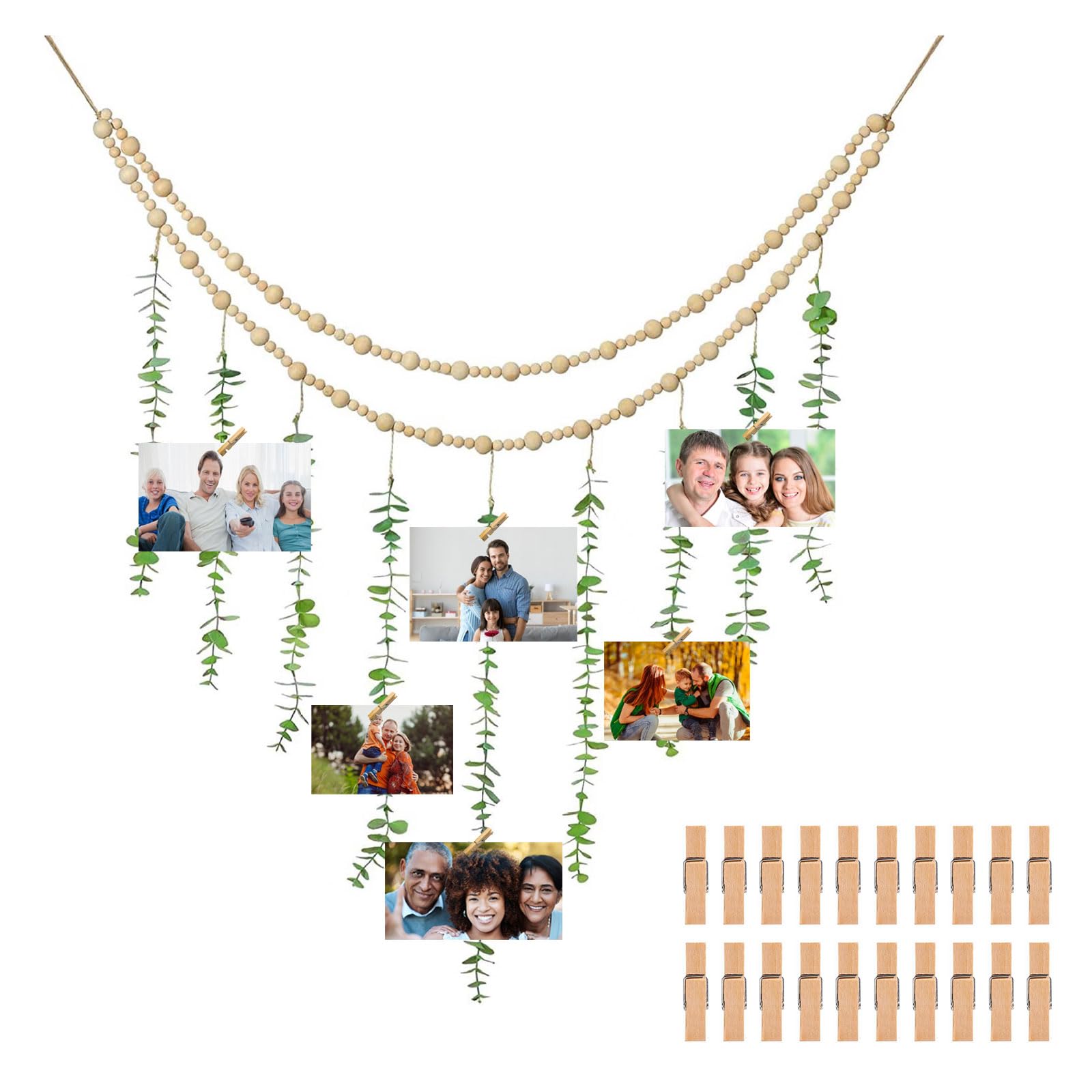 Les-Theresa Macrame Photo Display, Hanging Photo Frame Boho Macrame Wall Hanging With 20 Clips, Boho Wall Decor Twine Wall Decoration Wall Photo Decor For Home Decoration, Living Room, Bedroom