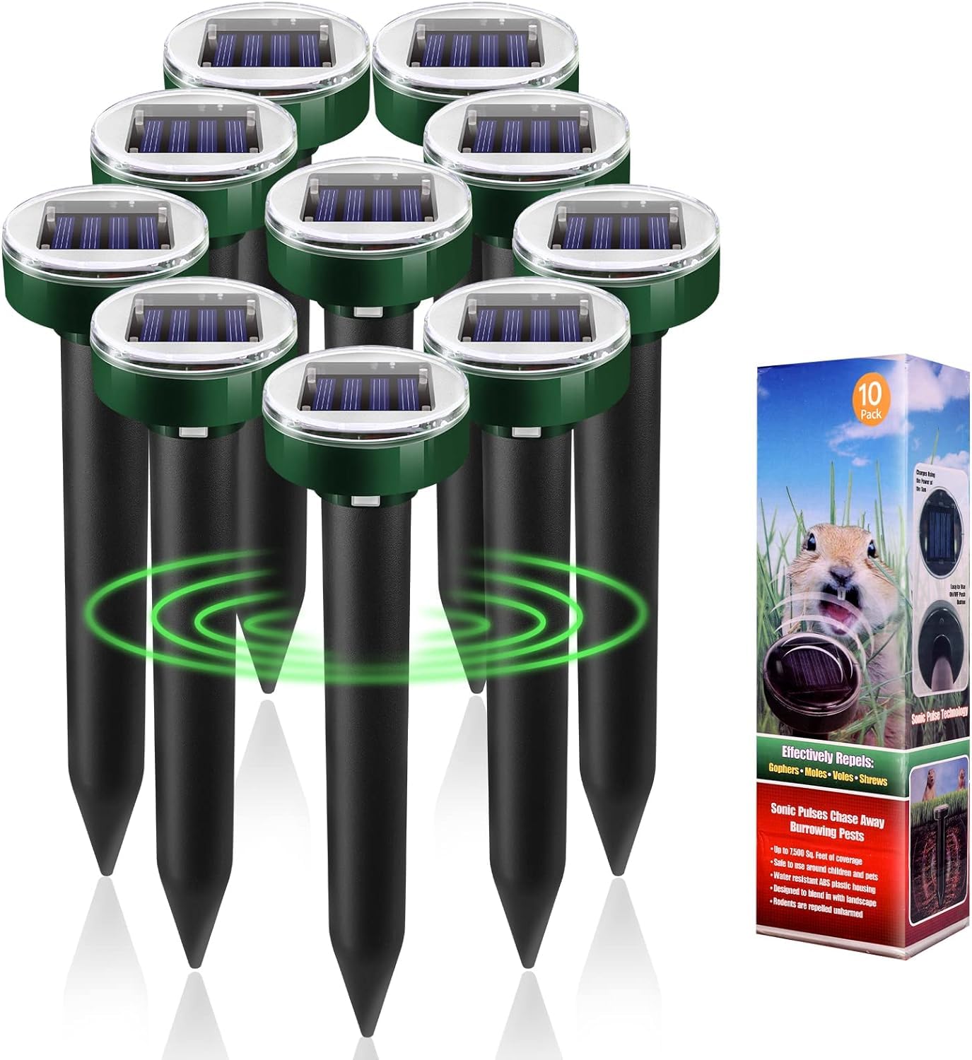 Photo 1 of 10pk Solar Upgrade Mole Repellent for Lawns Gopher Repellent Ultrasonic Powered Mole Repellent Deterrent Snake Repeller Mole Repellent Outdoor Lawns Garden Yard All Pests Stakes Chaser Sonic Spikes