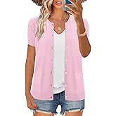 FreshNight Women's 2025 Short Sleeve Cardigan Button Up Hollowed Out Crewneck Shrug Sweaters Knit Sweater Tops Lightweight