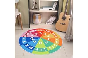 Eanpet Alphabet Circle Rug for Nursery 4ft Round Area Rug for Boys and Girls Nonslip Kids Carpet for Playroom Educational Baby Play Mat Large Indoor Floor Mats for Children Toddlers,Rainbow