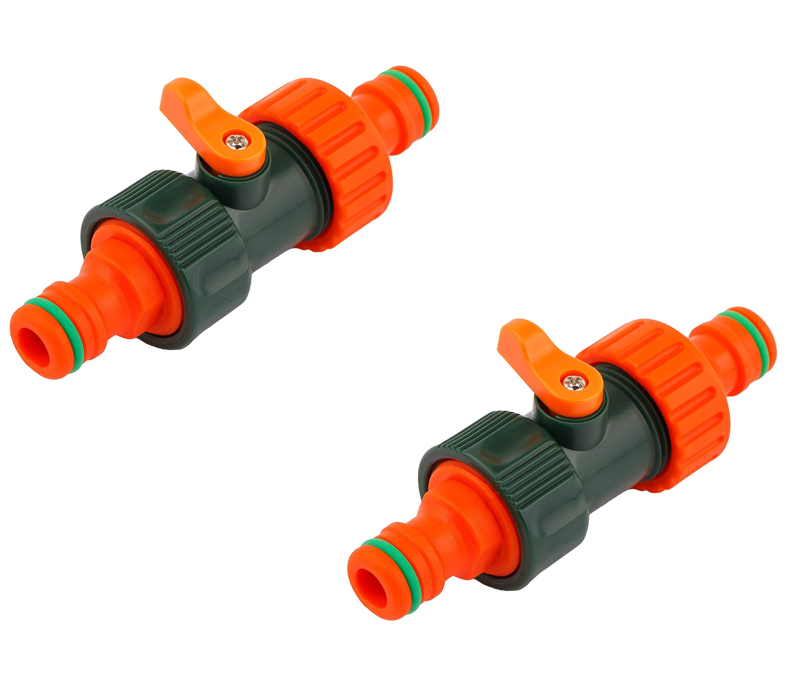 Mivos 2 x quick connector with shut-off valve for connecting garden hoses, water hose, quick coupling, hose connector for regulating or shutting off water