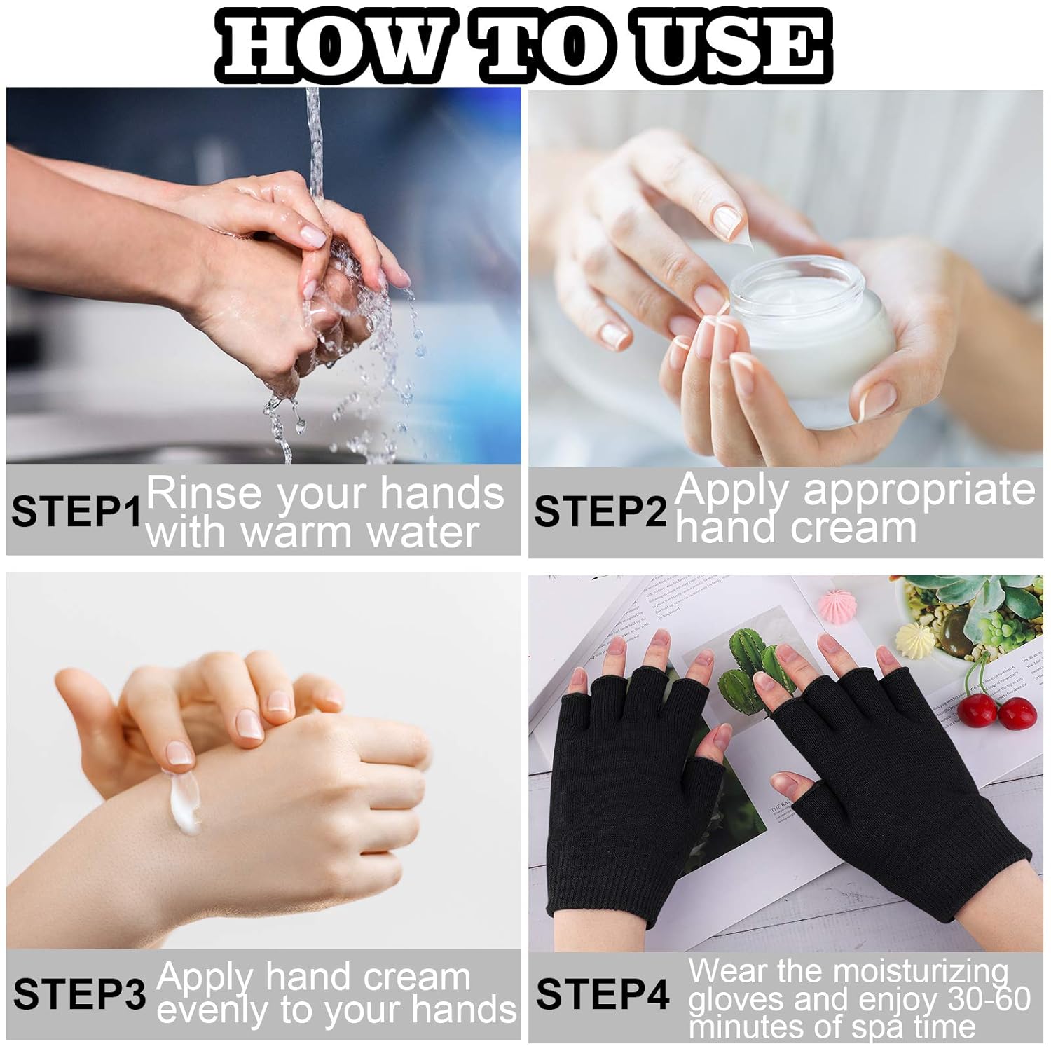 Elcoho 3 Pairs Moisturizing Gloves with Gel Lining Fingerless Moisturizing Glove Cotton Gloves Dry Hands Treatment for Dry Rough and Cracked Hands (Black, Purple, Pink) : Beauty