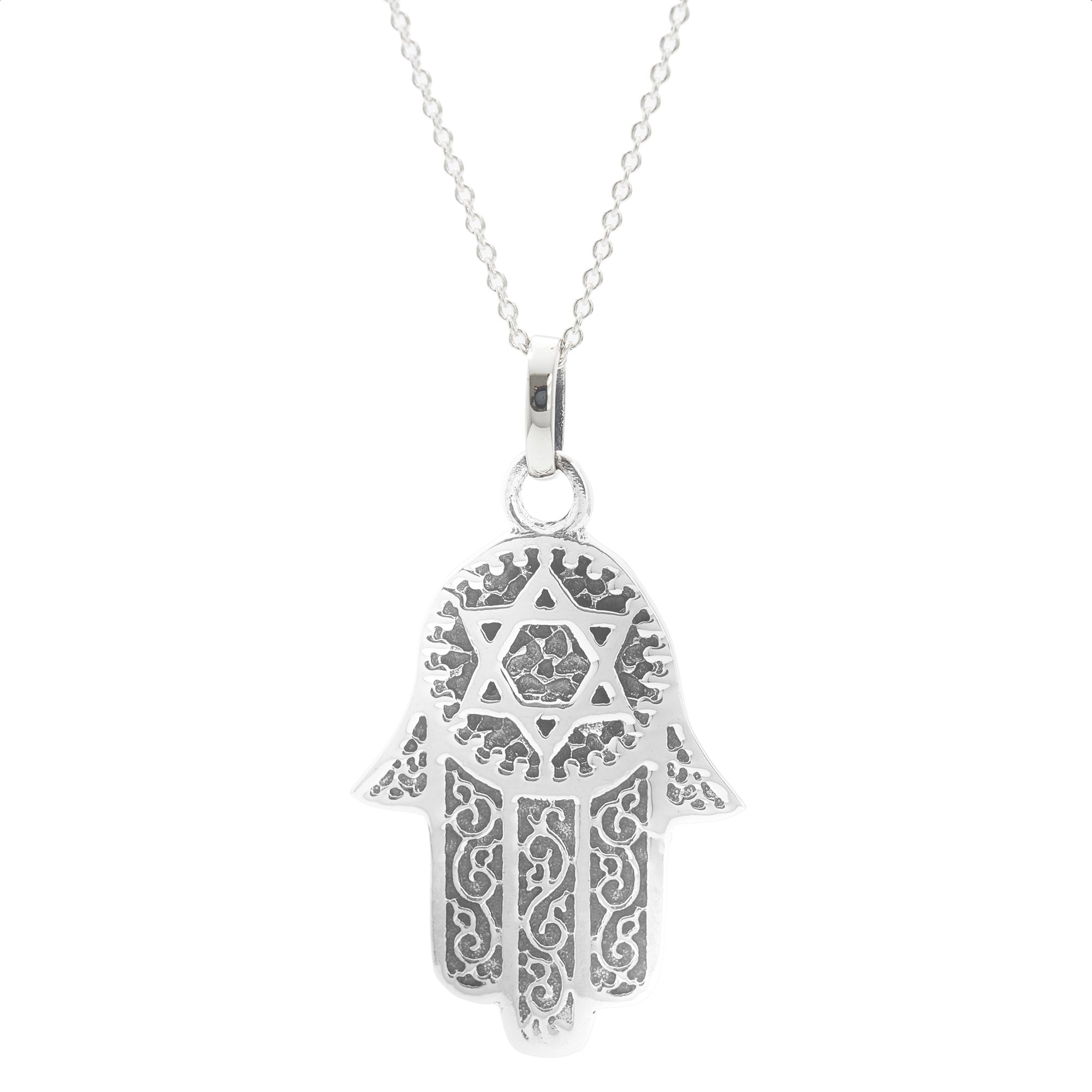 SilverlyWomen's 925 Sterling Silver Hamsa Fatima Hand Star Protection Pendant Chain Necklace, 46cm