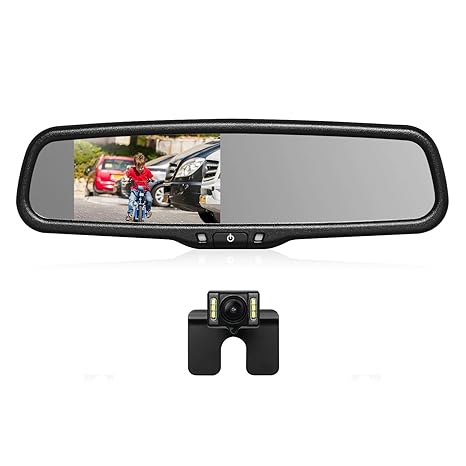 AUTO-VOX T2 Rückfahrkamera Rückspiegel Set,IP68 wasserdicht Autokamera mit 4.3' LCD Spiegelmonitor, LED Nachtsicht,Einparkhil