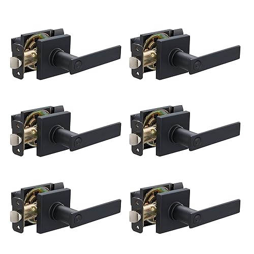 Amazon Basics Bedroom/Bathroom Contemporary Stamford Door Levers, 65mm Dia x 107mm L, Interior Privacy, Matte Black, 6 Count
