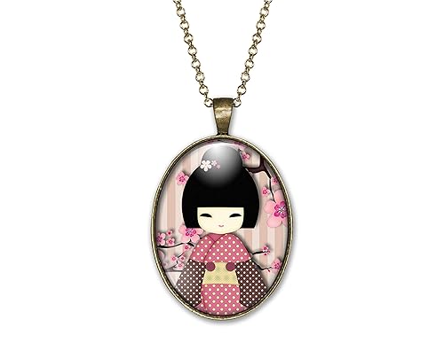 Idee Regalo Per Natale Moglie.Collana Cabochon Il Kokeshi Rosa Regalo Di Natale Per Idea Regalo Moglie San Valentino Regalo Di Compleanno Bronzo Ref 38 Amazon It Handmade