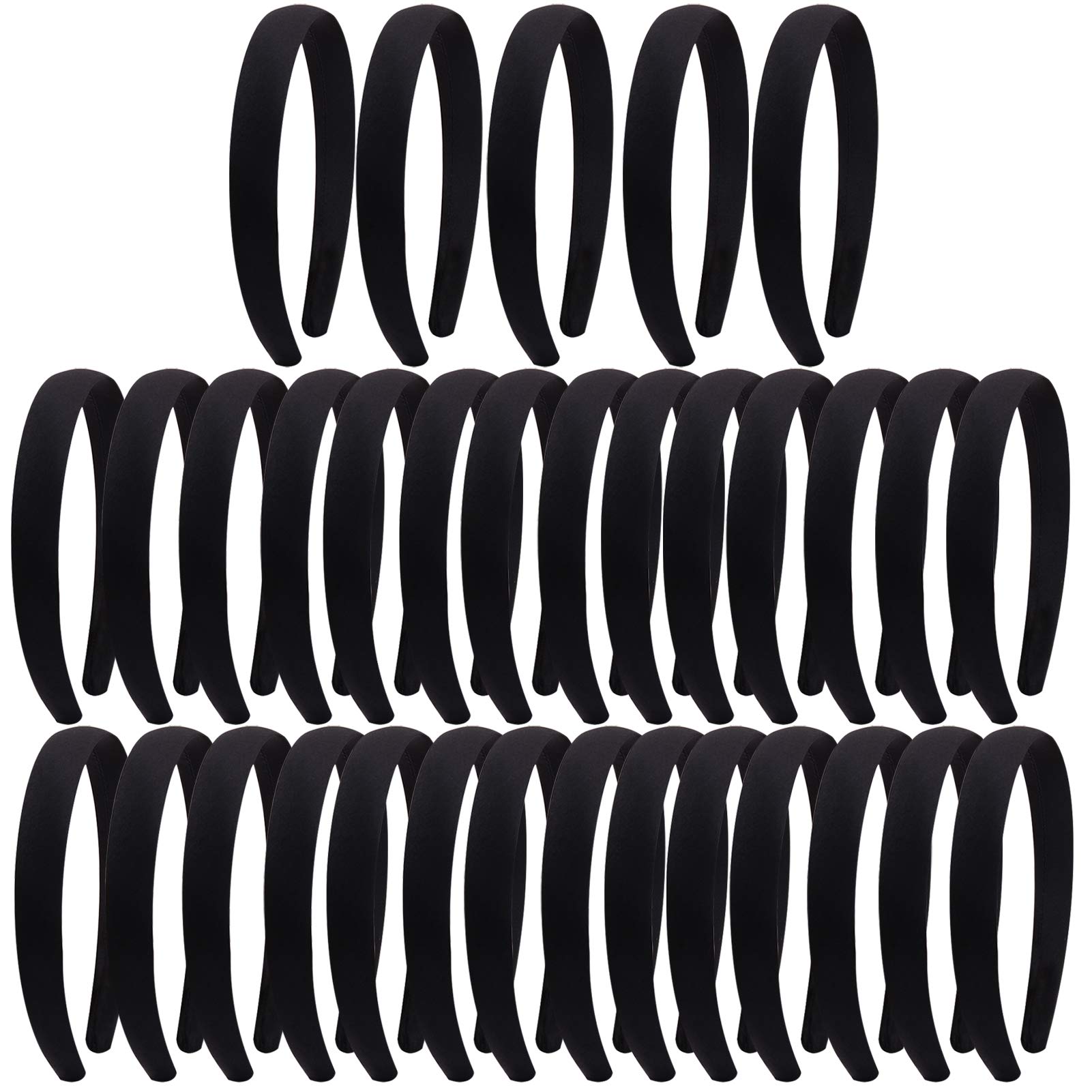 Candygirl 33Pcs Classic Satin Headband Ribbon Headbands for Women Girls DIY Craft Hairbands Headwear Accessories (Black (33pcs) 2CM)