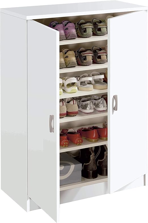 Armario Auxiliar Zapatero Multiusos Blanco Brillo, estantes Regulables