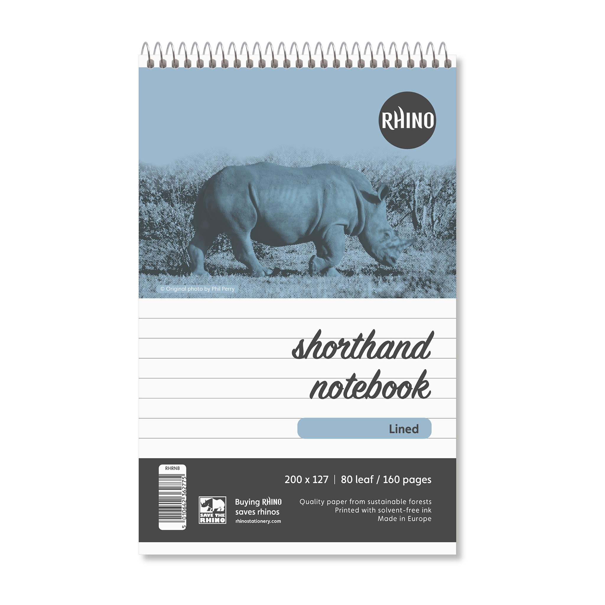 Rhino Shorthand Notebook, 160-Page / 8mm Lined Notepad, 1-Pack, Reporters Spiral Notebook, Wirebound Writing Pad